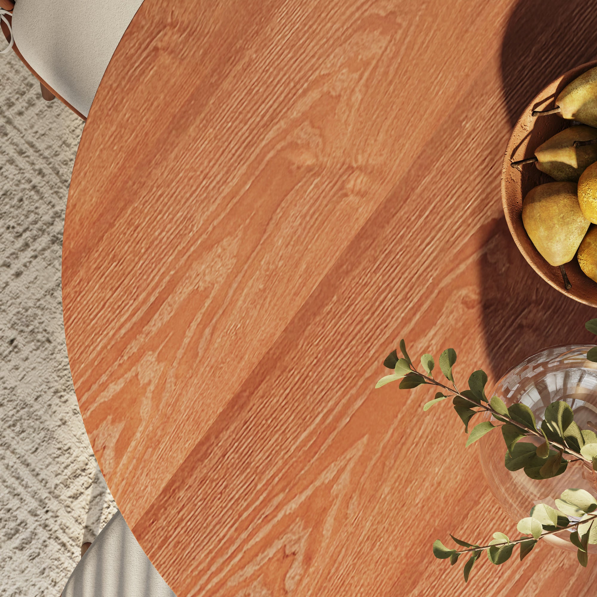 Calen Walnut-Tone Round Wood Pedestal Dining Table with Sculptural Column Base - image 8