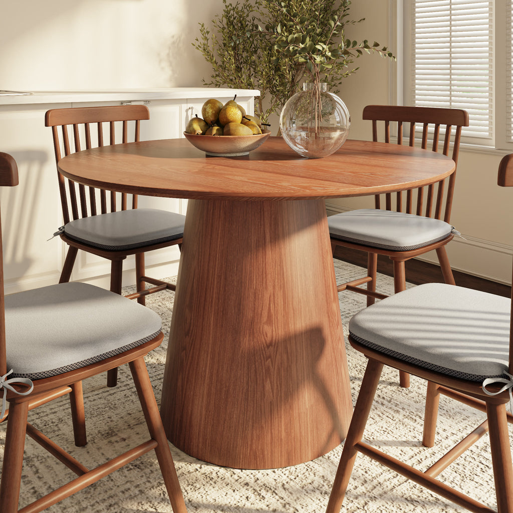 Calen Walnut-Tone Round Wood Pedestal Dining Table with Sculptural Column Base - 47.24'' W X 47.24'' D X 29.53'' H - image 0