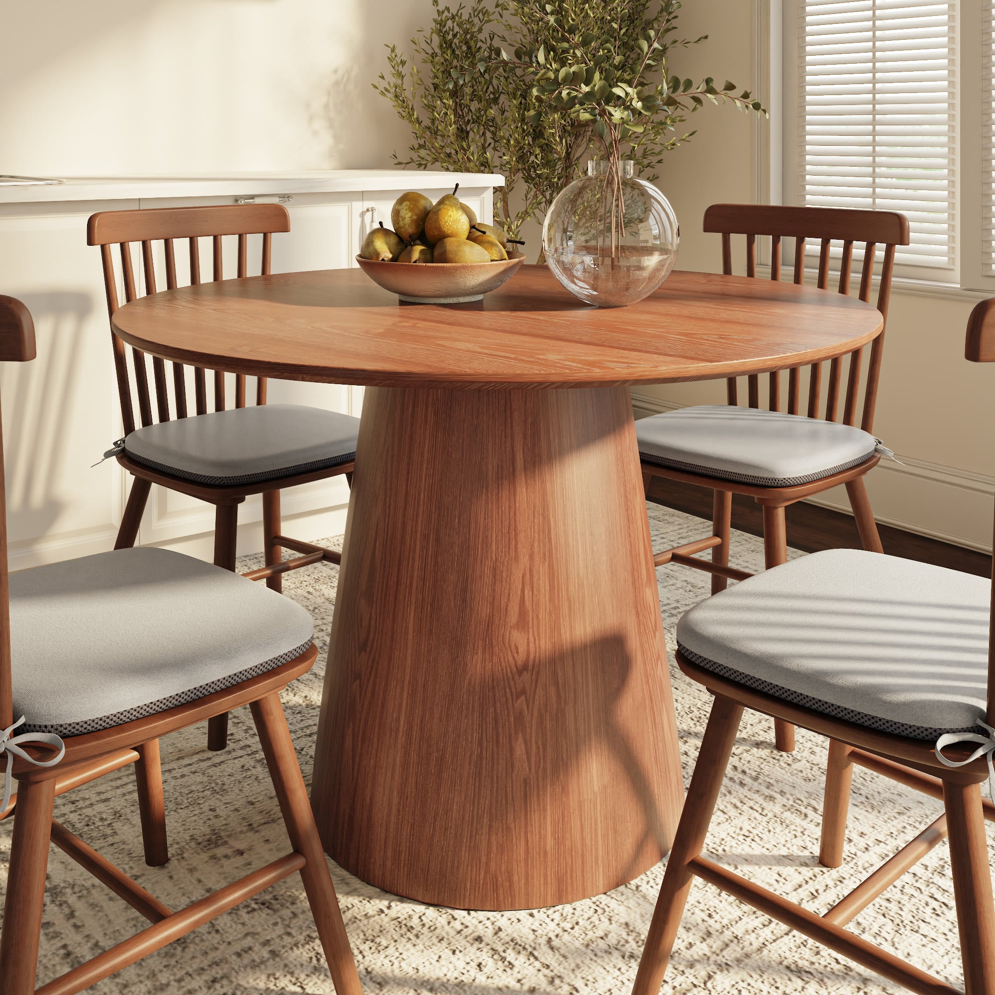 Calen Walnut-Tone Round Wood Pedestal Dining Table with Sculptural Column Base - 47.24'' W X 47.24'' D X 29.53'' H - image 0