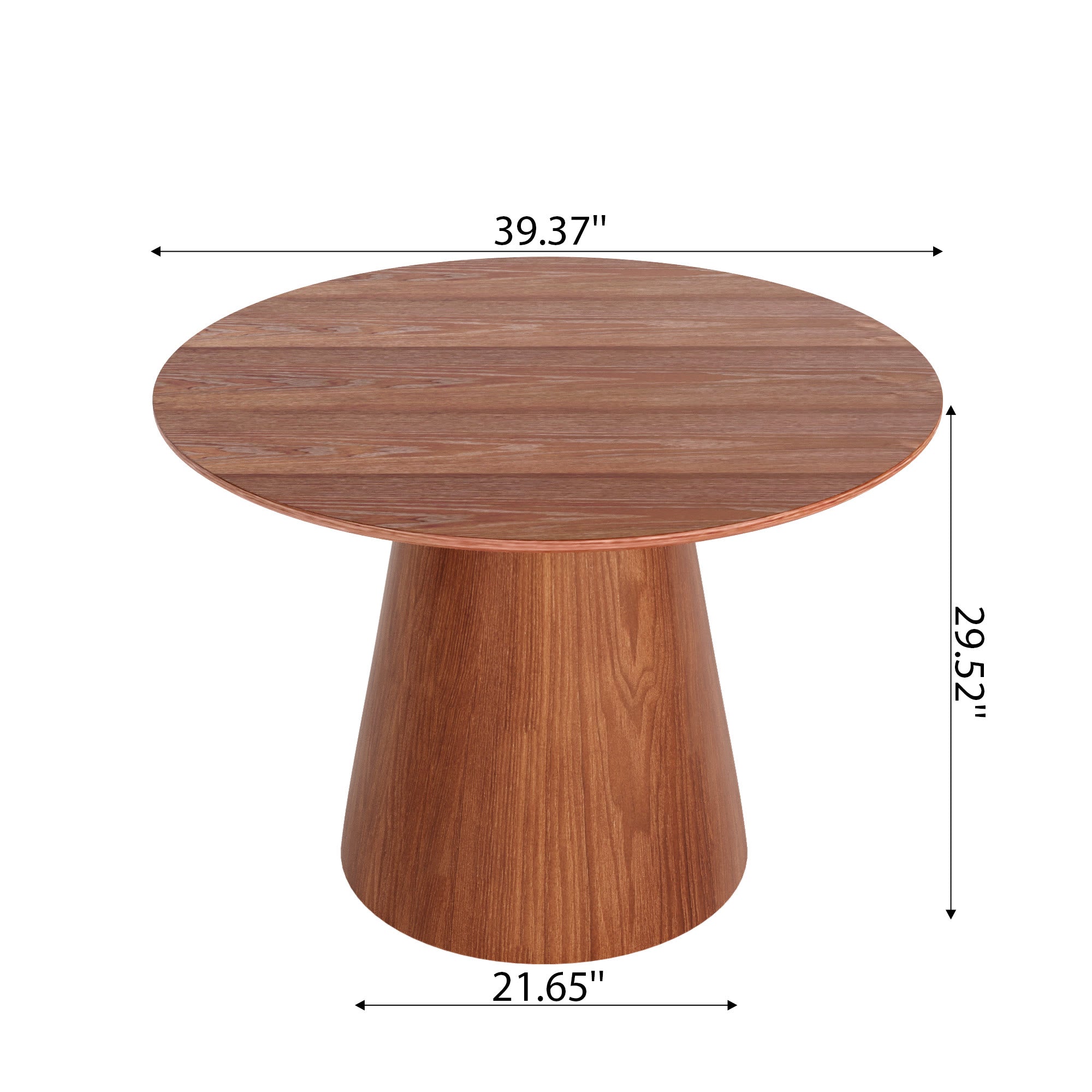 Calen Walnut-Tone Round Wood Pedestal Dining Table with Sculptural Column Base - image 5