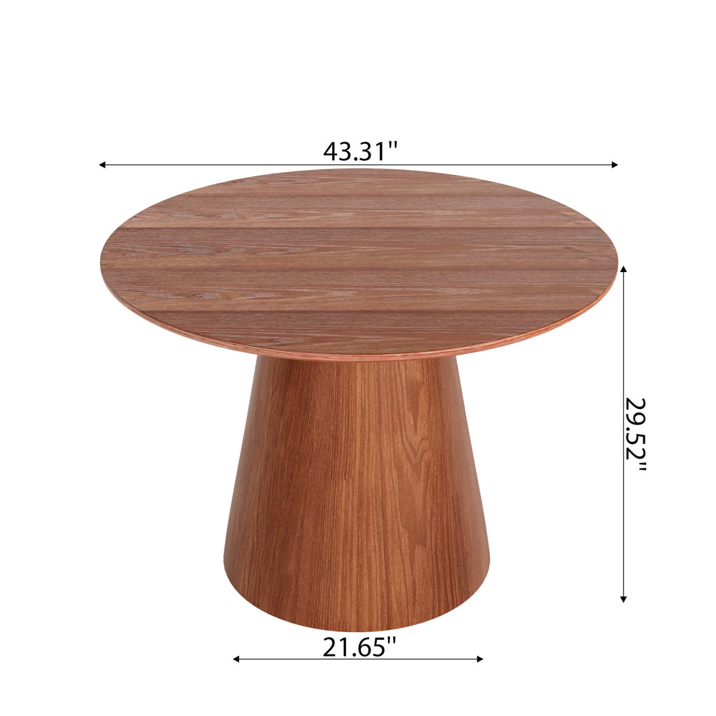 Calen Walnut-Tone Round Wood Pedestal Dining Table with Sculptural Column Base - image 6