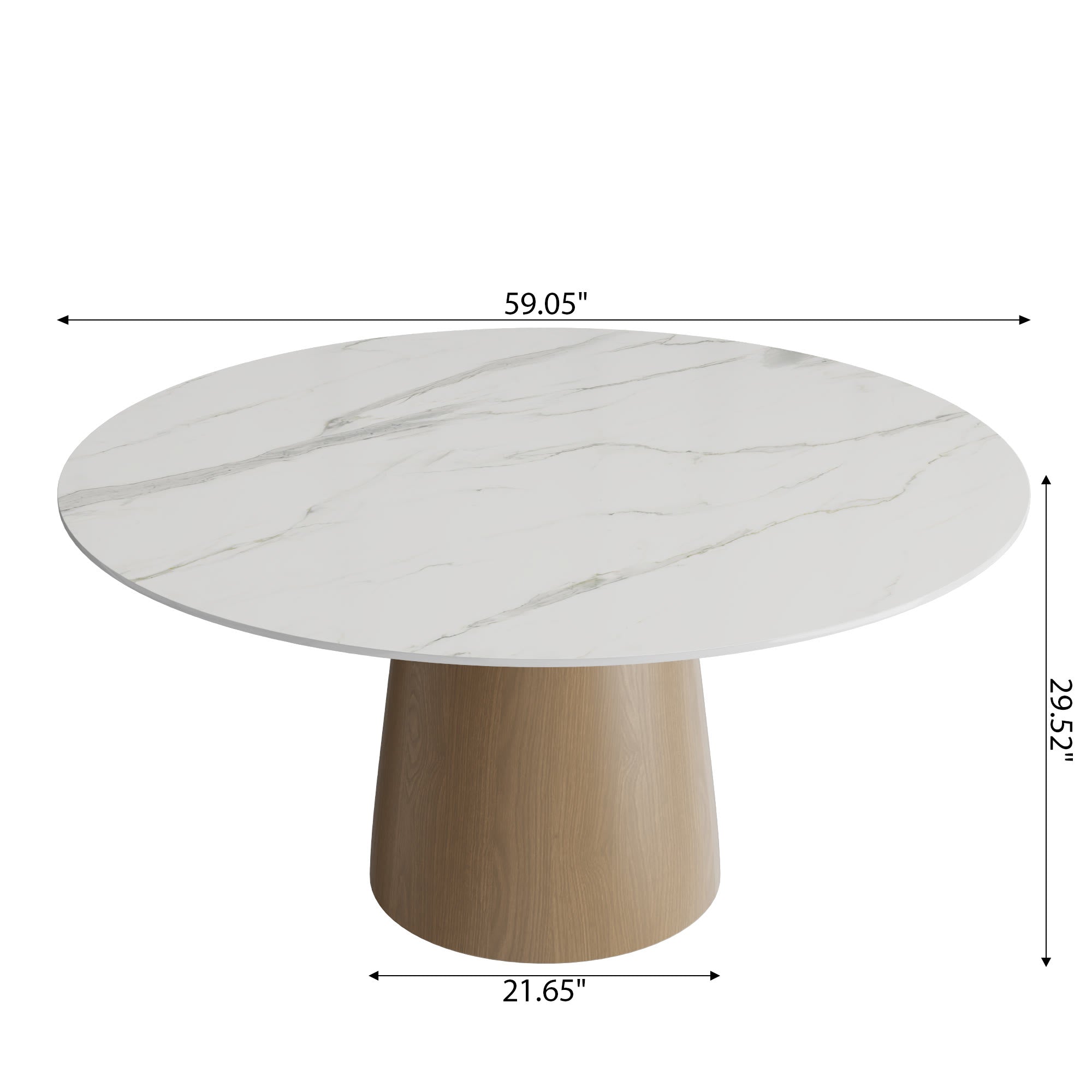 Calen Natural Oak Solid Wood Pedestal Dining Table with Snow White Stone Top - image 8
