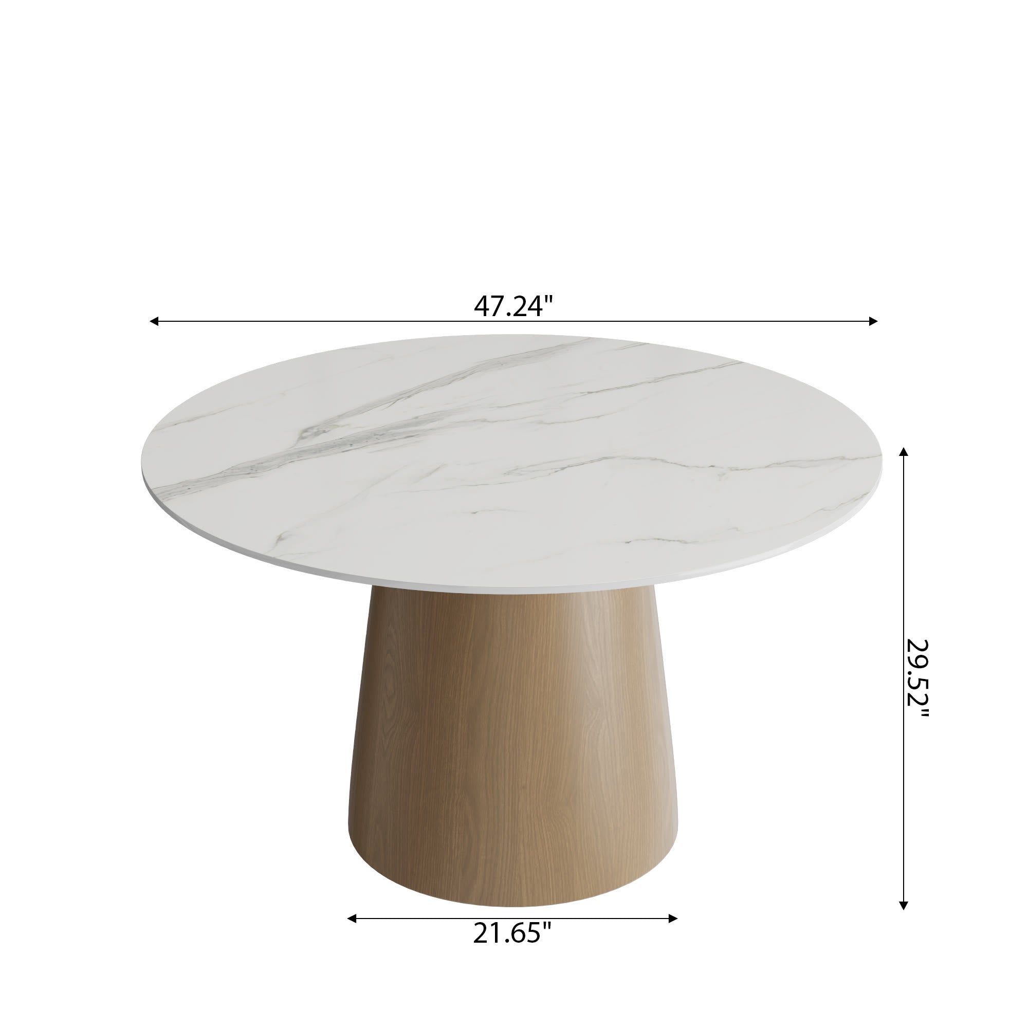 Calen Natural Oak Solid Wood Pedestal Dining Table with Snow White Stone Top - image 6