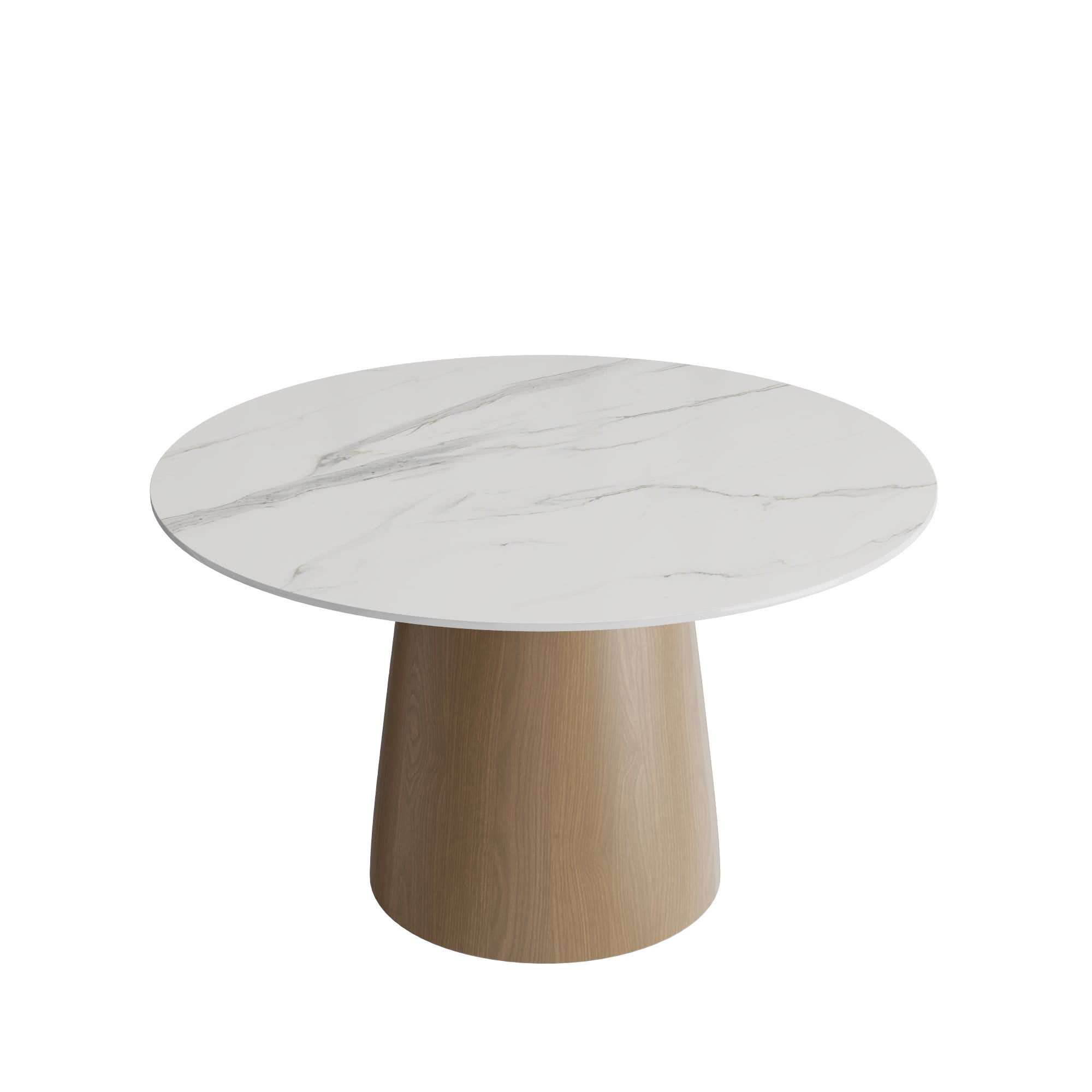 Calen Natural Oak Solid Wood Pedestal Dining Table with Snow White Stone Top - image 1