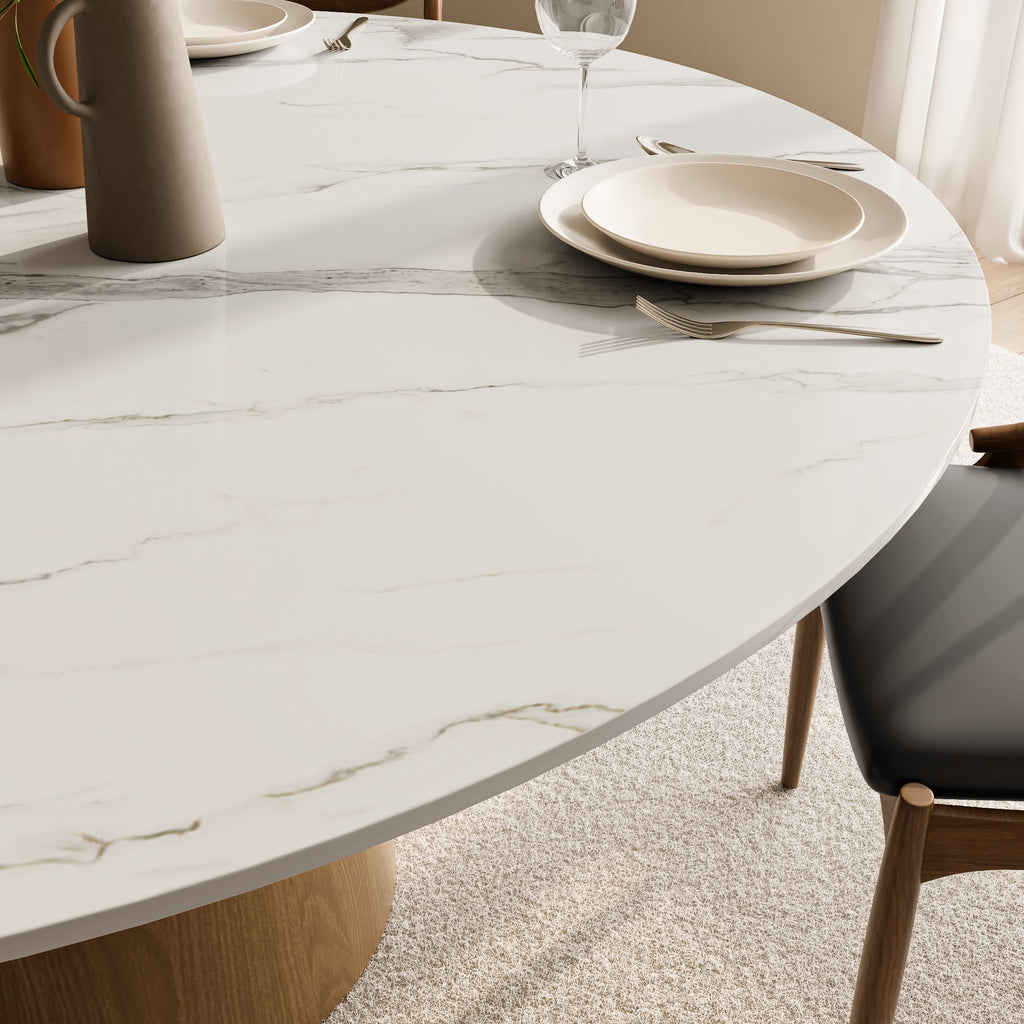 Calen Natural Solid Wood Pedestal Round Dining Table - image 1