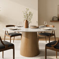 Calen Natural Solid Wood Pedestal Round Dining Table - Snowy White - without Lazy Susan - 59" Table - image 0