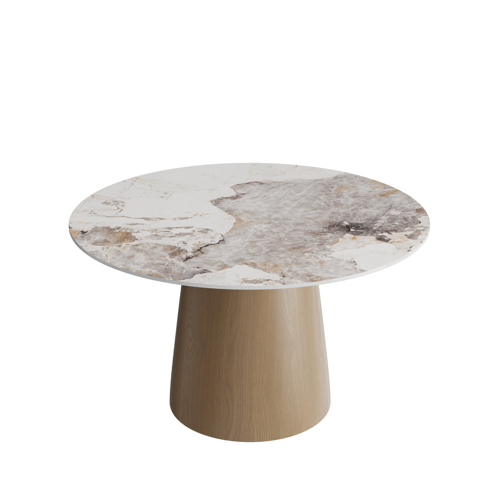 Calen Natural Oak Solid Wood Pedestal Dining Table with Pandora Stone Top - image 1