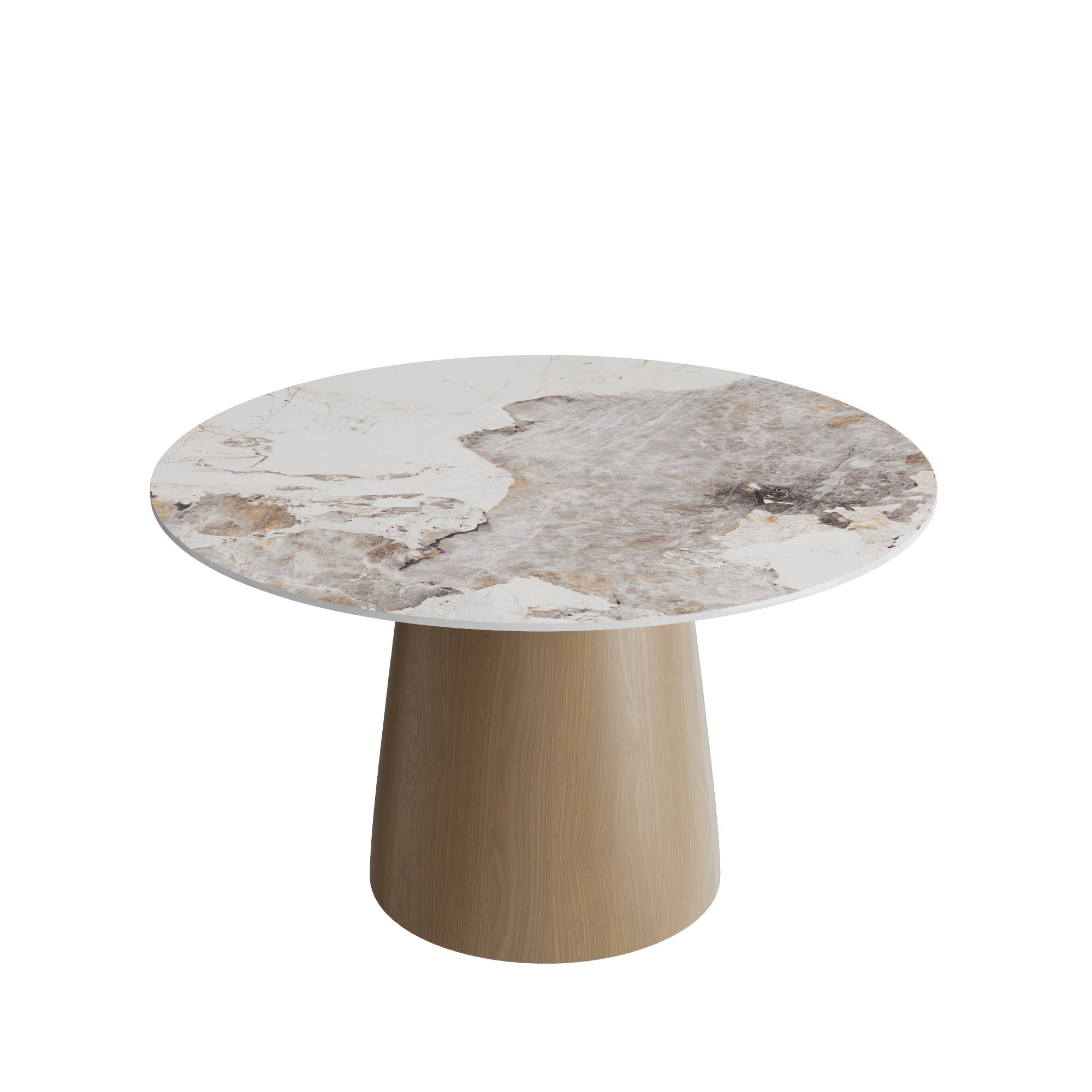 Calen Natural Oak Solid Wood Pedestal Dining Table with Pandora Stone Top - image 1