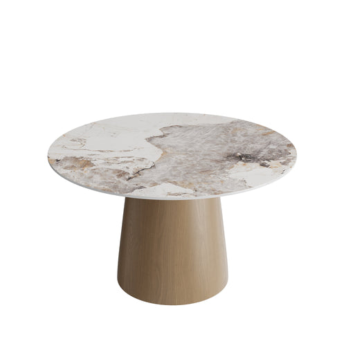 Calen Natural Oak Solid Wood Pedestal Dining Table with Pandora Stone Top - image 1