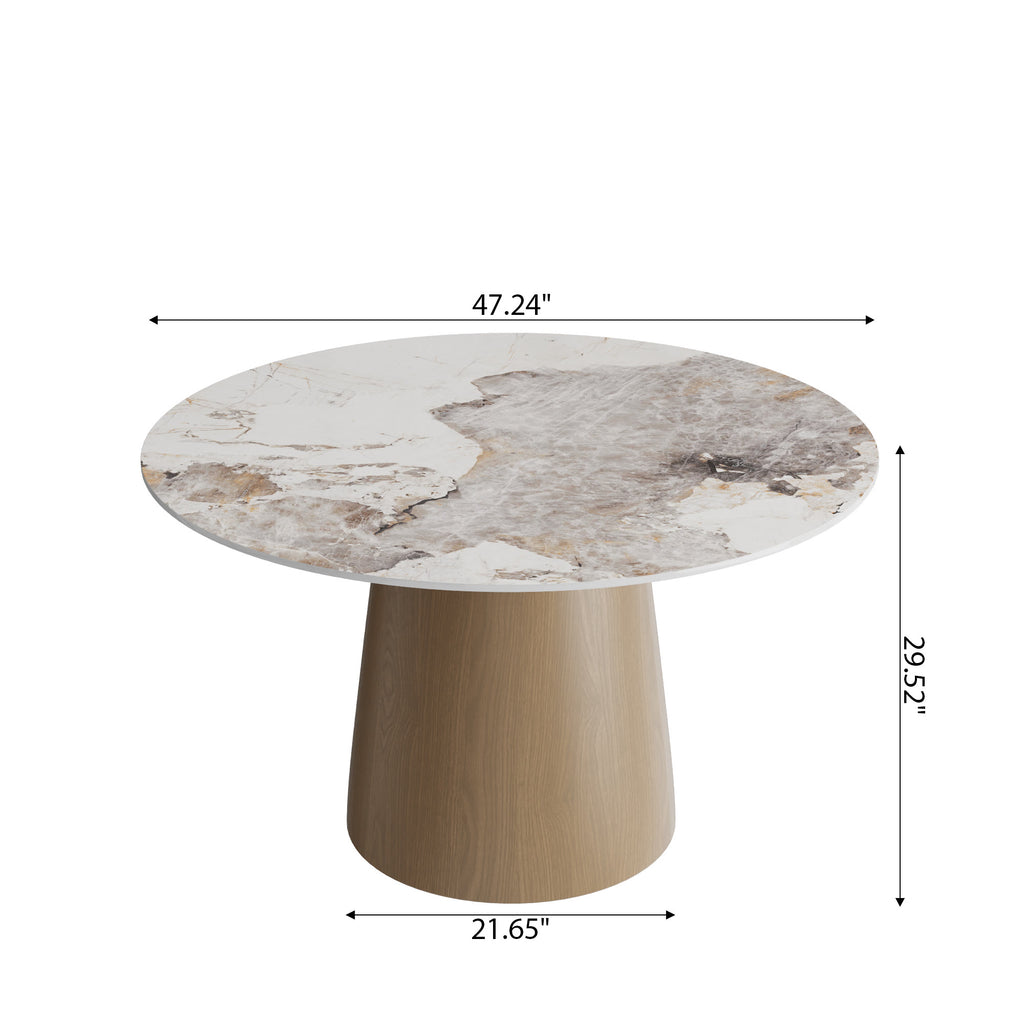 Calen Natural Oak Solid Wood Pedestal Dining Table with Pandora Stone Top - image 6