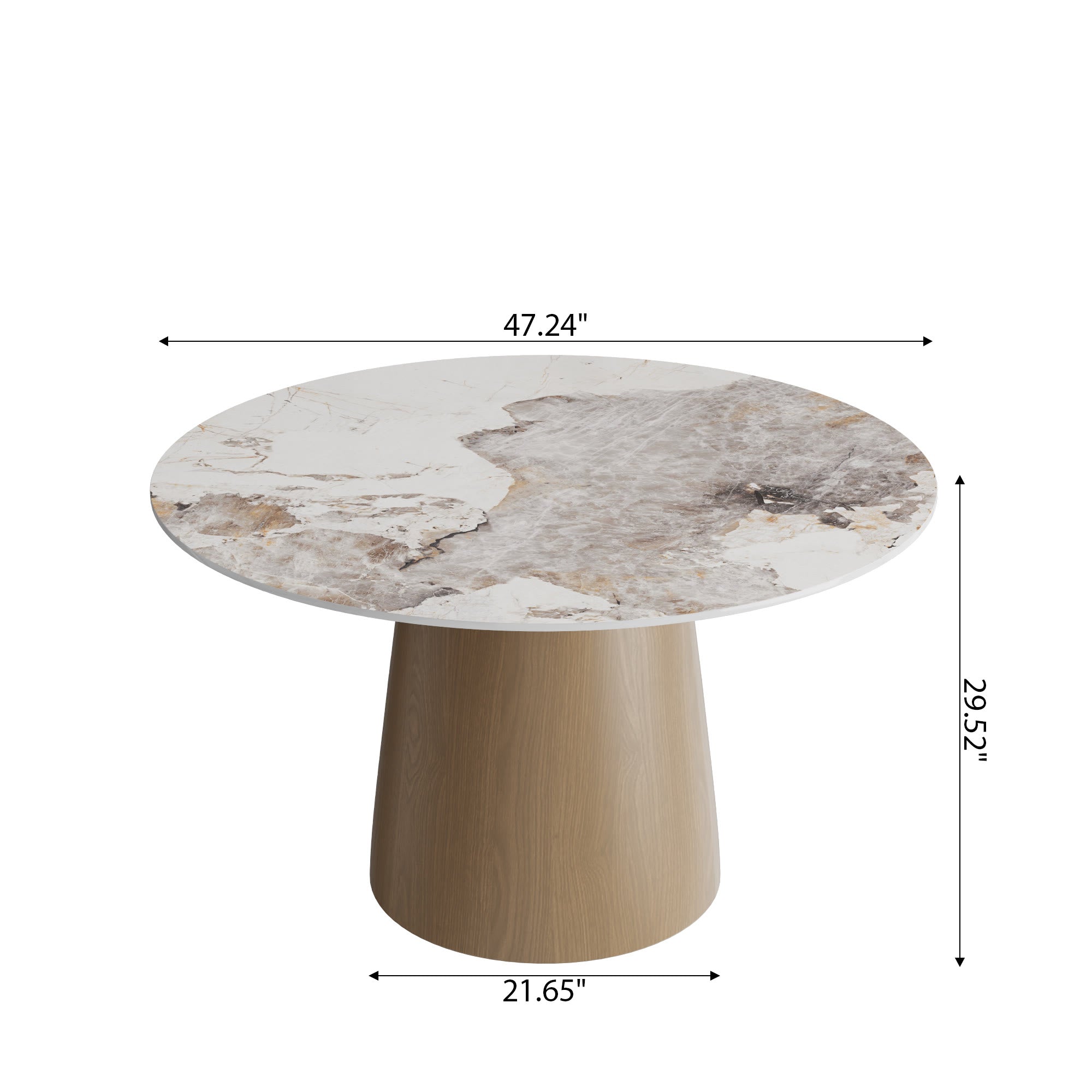 Calen Natural Oak Solid Wood Pedestal Dining Table with Pandora Stone Top - image 6