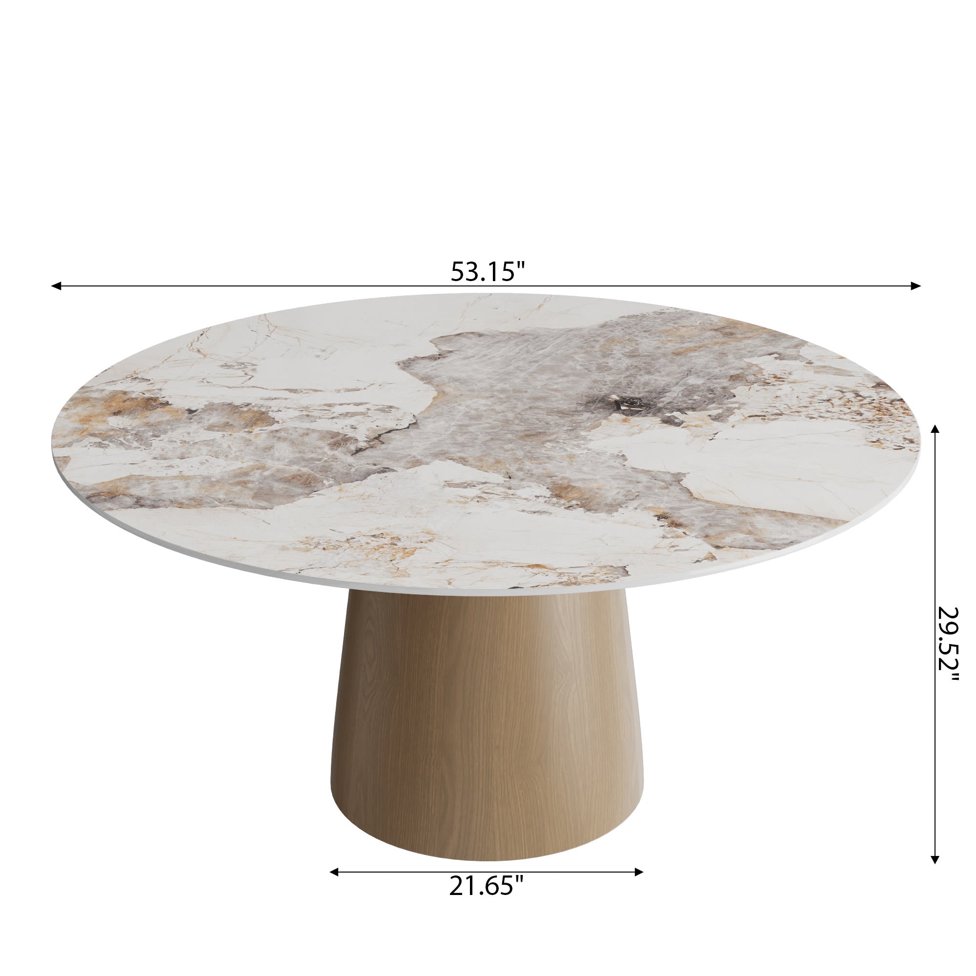 Calen Natural Oak Solid Wood Pedestal Dining Table with Pandora Stone Top - image 7