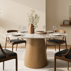 Calen Natural Oak Solid Wood Pedestal Dining Table with Pandora Stone Top - 59.05'' W X 59.05'' D X 29.53'' H - image 0