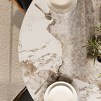 Calen Natural Oak Solid Wood Pedestal Dining Table with Pandora Stone Top - image 9