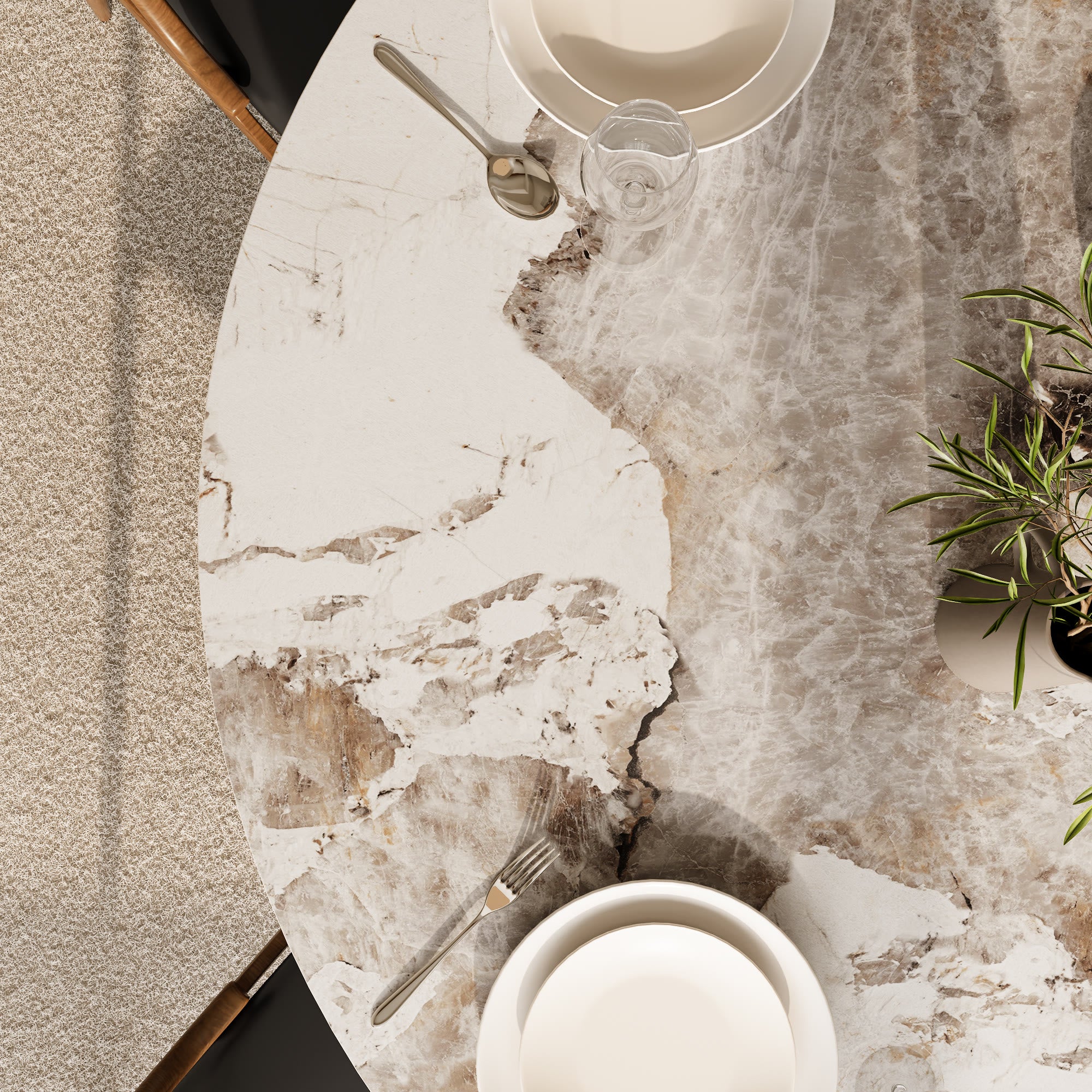 Calen Natural Oak Solid Wood Pedestal Dining Table with Pandora Stone Top - image 9