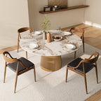 Calen Natural Oak Solid Wood Pedestal Dining Table with Pandora Stone Top - image 5