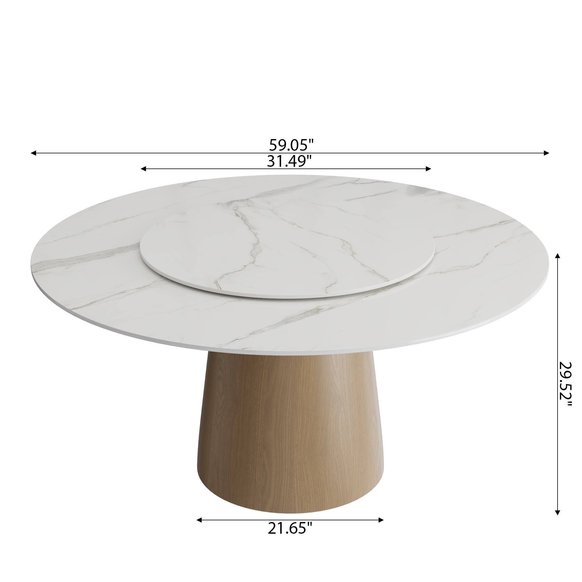 Calen Natural Oak Solid Wood Pedestal Dining Table with Snow White Stone Top and Removable Lazy Susan - image 7