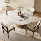 Calen Natural Solid Wood Pedestal Round Dining Table With Lazy Susan - image 4