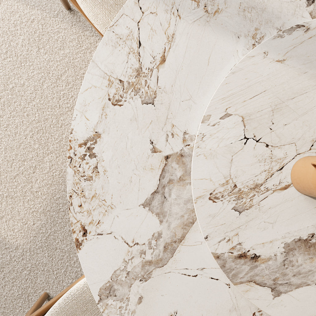 Calen Natural Oak Solid Wood Pedestal Dining Table with Pandora Stone Top and Removable Lazy Susan - image 8