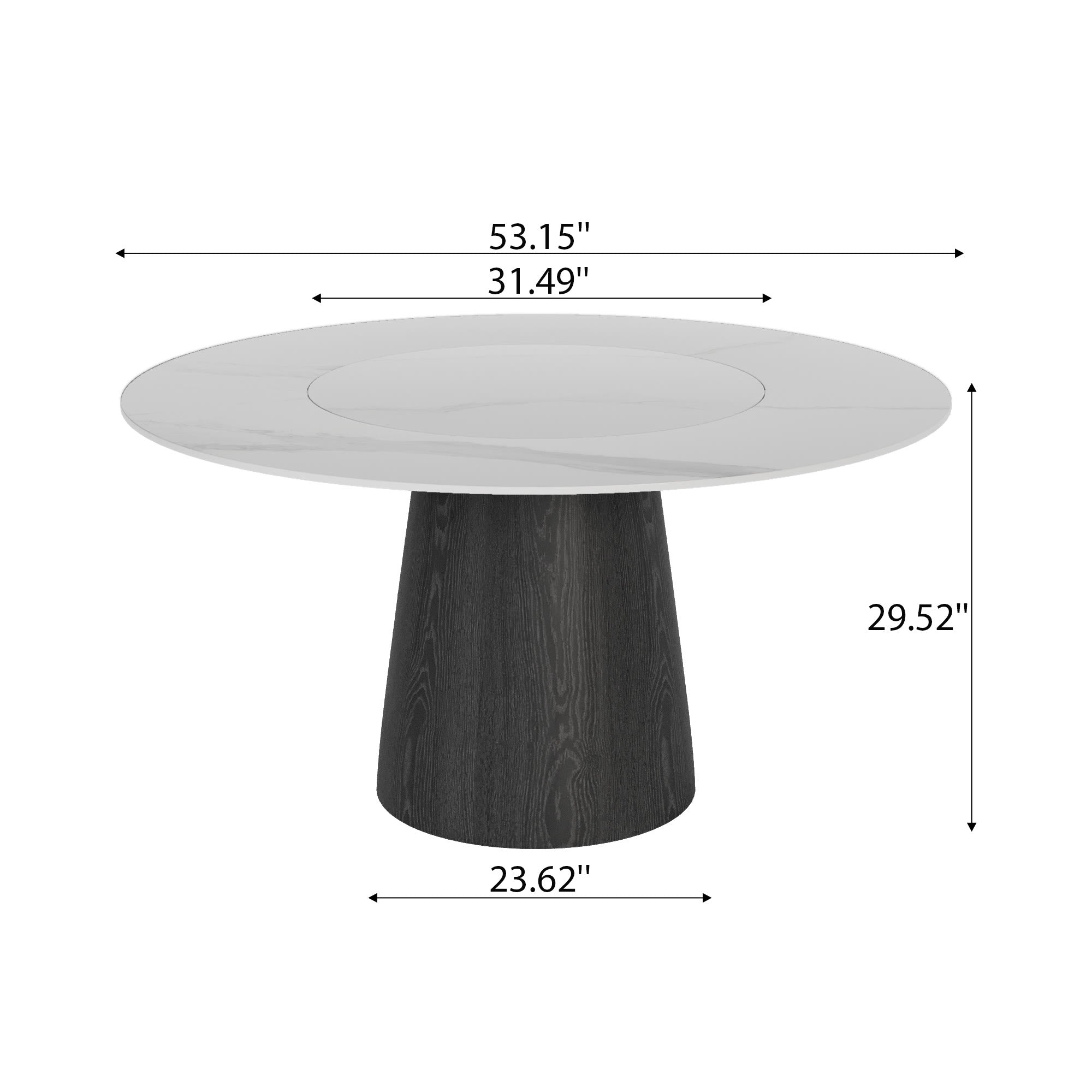 Calen Black Solid Wood Pedestal Dining Table with Snow White Stone Top and Built-In Lazy Susan - image 6
