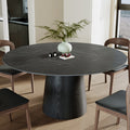 Calen Black Solid Wood Pedestal Dining Table with Madrid Gray Stone Top and Built-In Lazy Susan - 59.05'' W X 59.05'' D X 29.53'' H - image 0