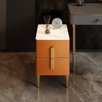 Leather-Wrapped Nightstand in Saddle Leather with stone top - image 8