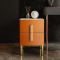 Leather-Wrapped Nightstand in Saddle Leather with stone top - 2x Orange - W9.84" x D15.75" x H19.69" - image 0