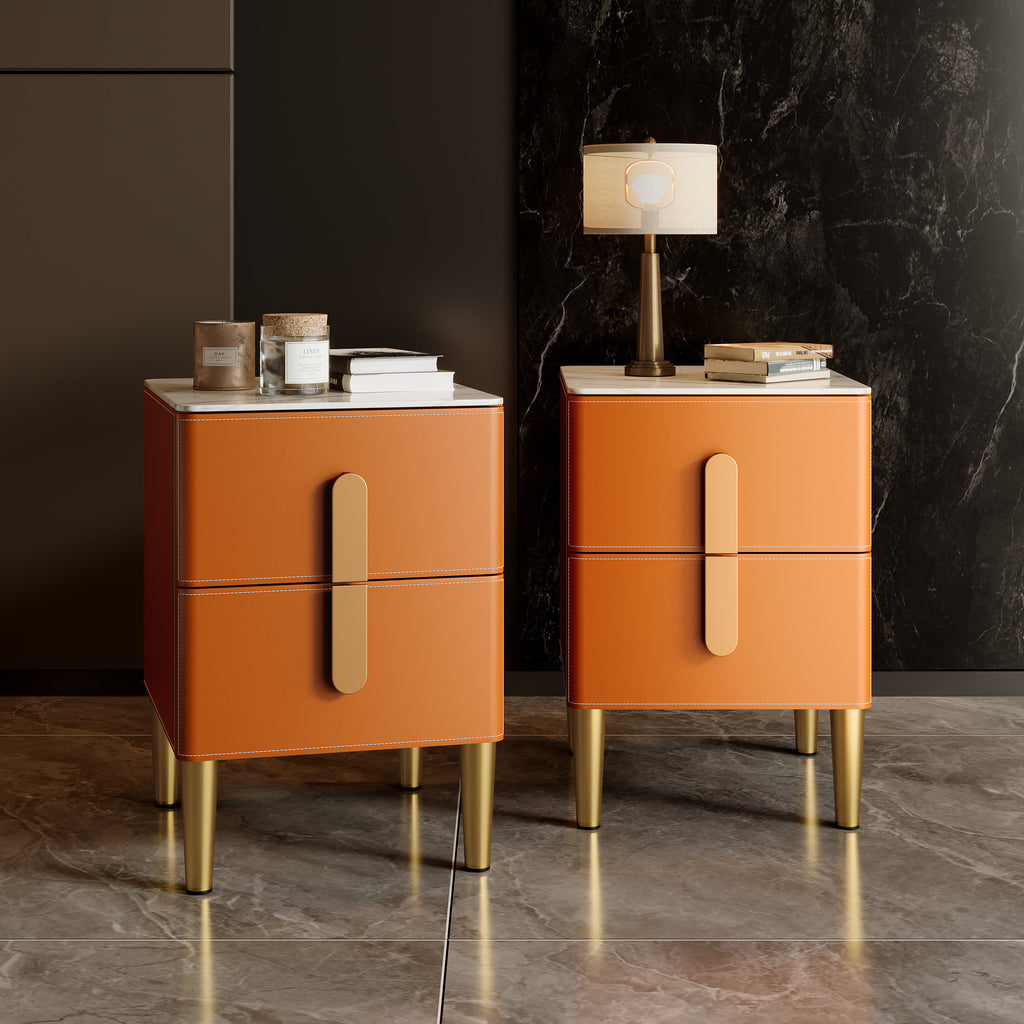 Leather-Wrapped Nightstand in Saddle Leather with stone top - image 9