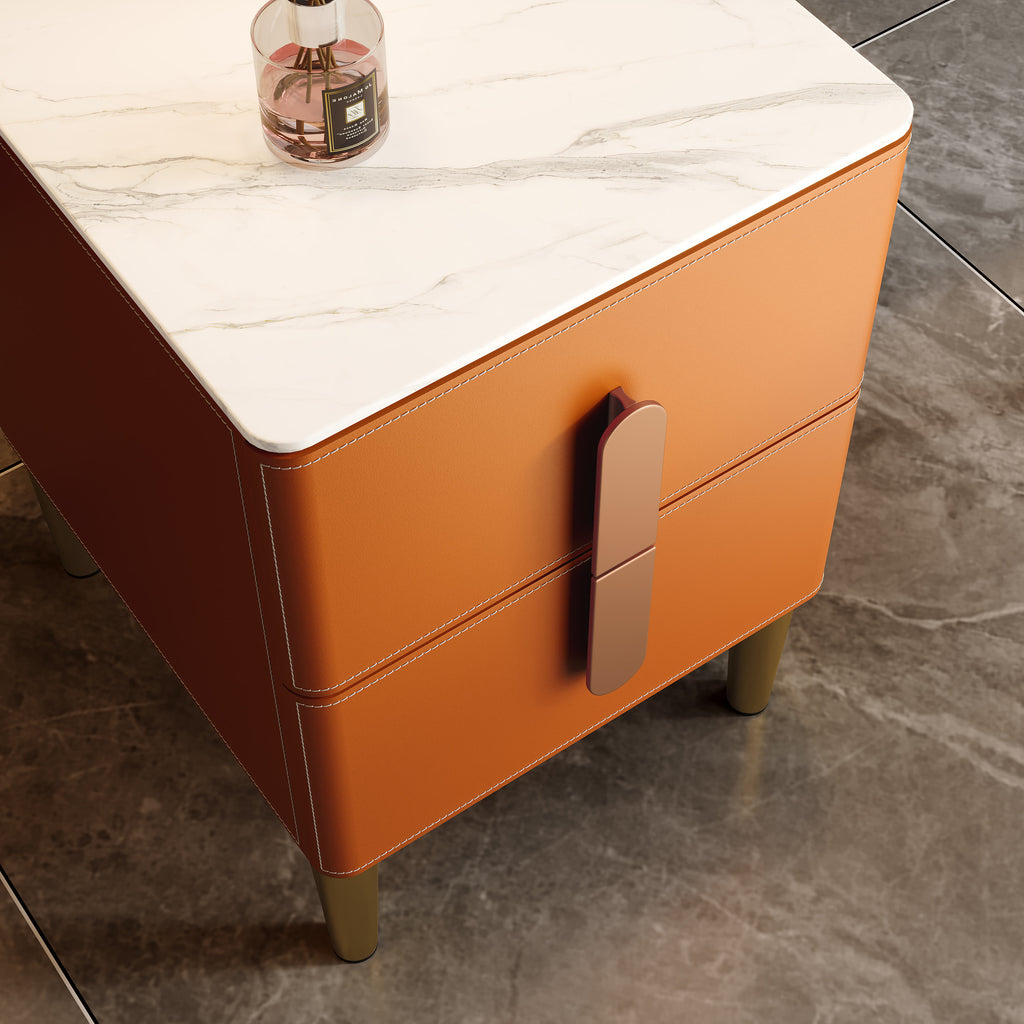 Leather-Wrapped Nightstand in Saddle Leather with stone top - image 5