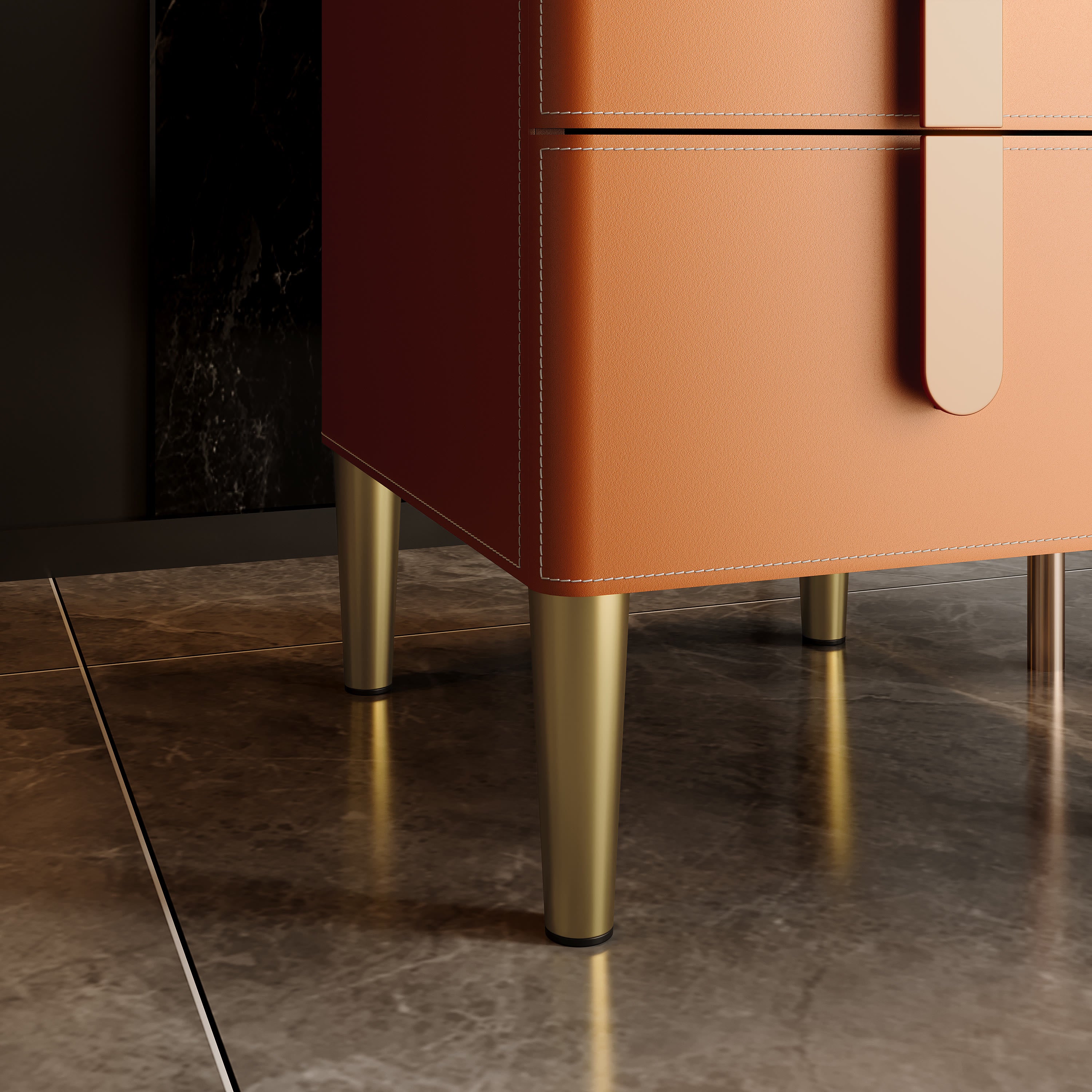 Leather-Wrapped Nightstand in Saddle Leather with stone top - image 6