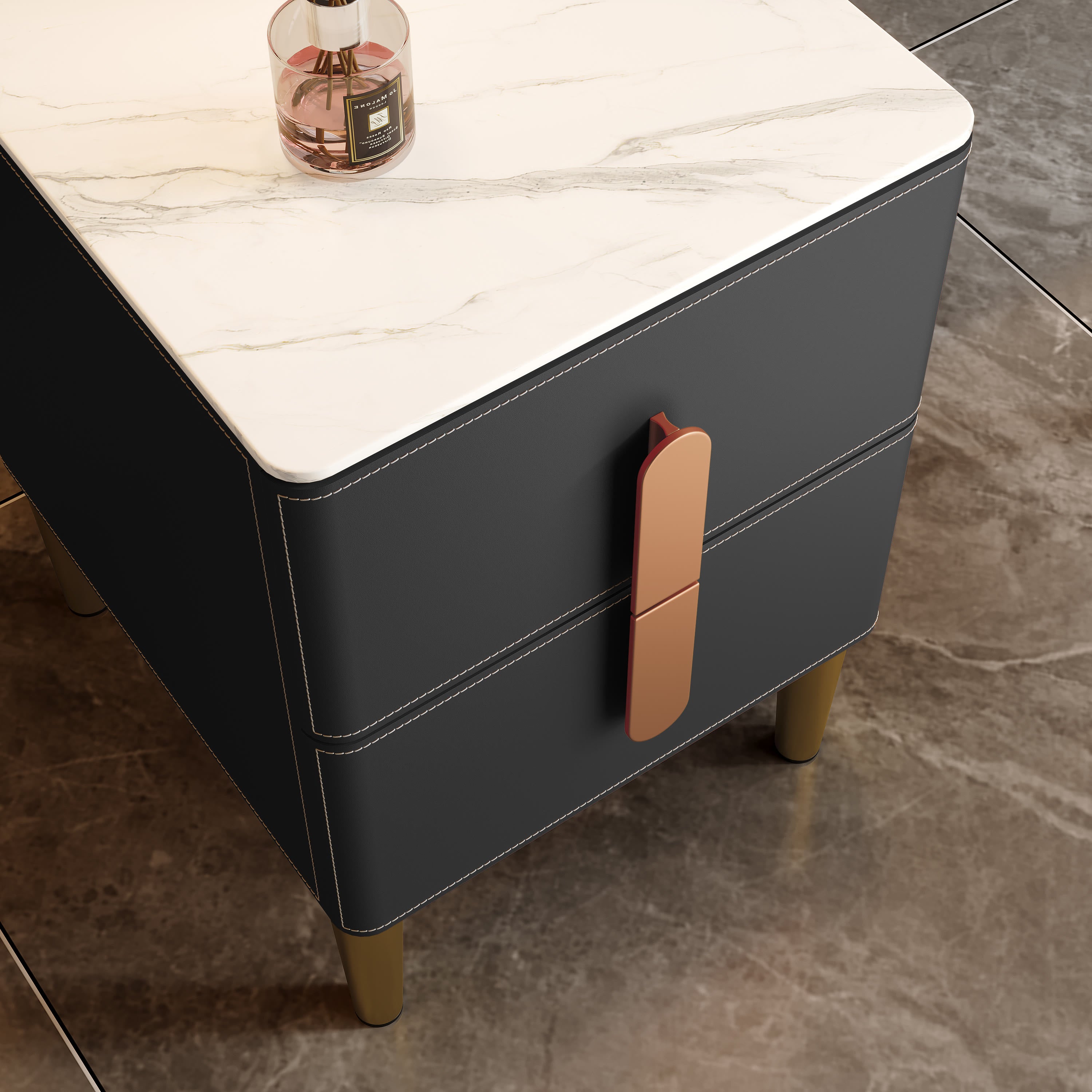 Leather-Wrapped Nightstand in Saddle Leather with stone top - image 11