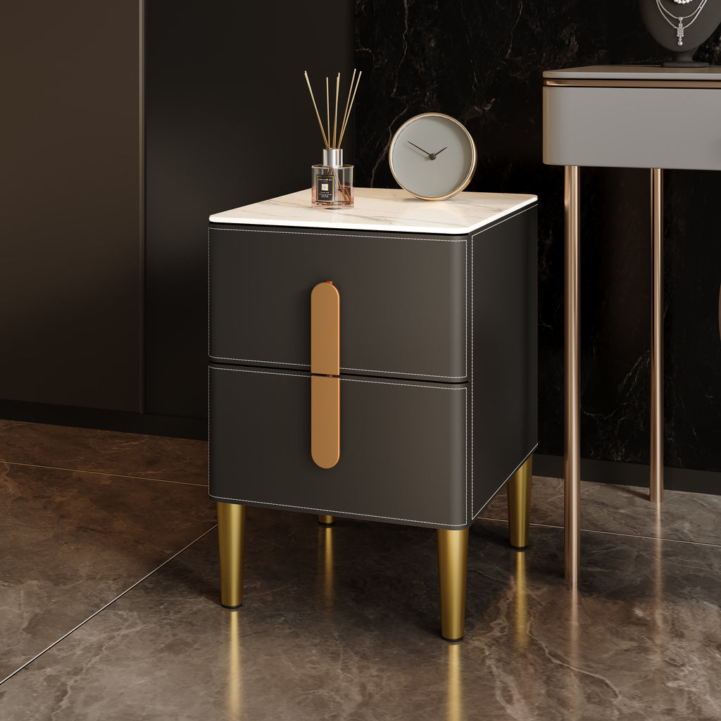 Leather-Wrapped Nightstand in Saddle Leather with stone top - image 13
