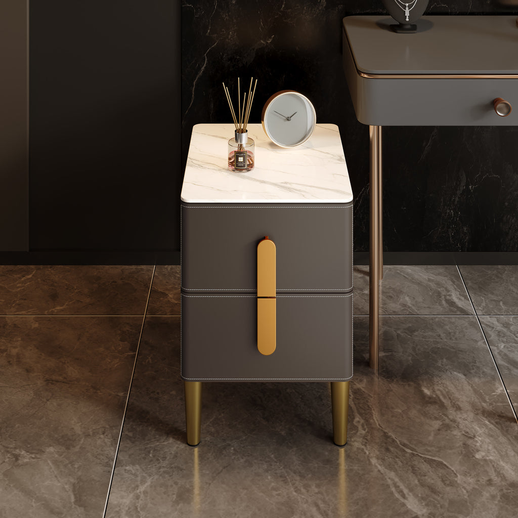 Leather-Wrapped Nightstand in Saddle Leather with stone top - image 14