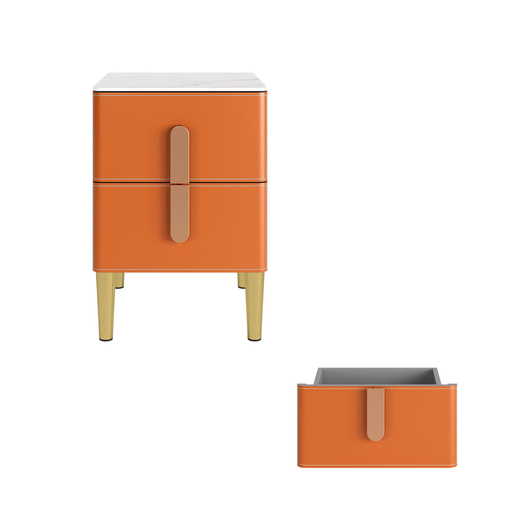 Leather-Wrapped Nightstand in Saddle Leather with stone top - image 1