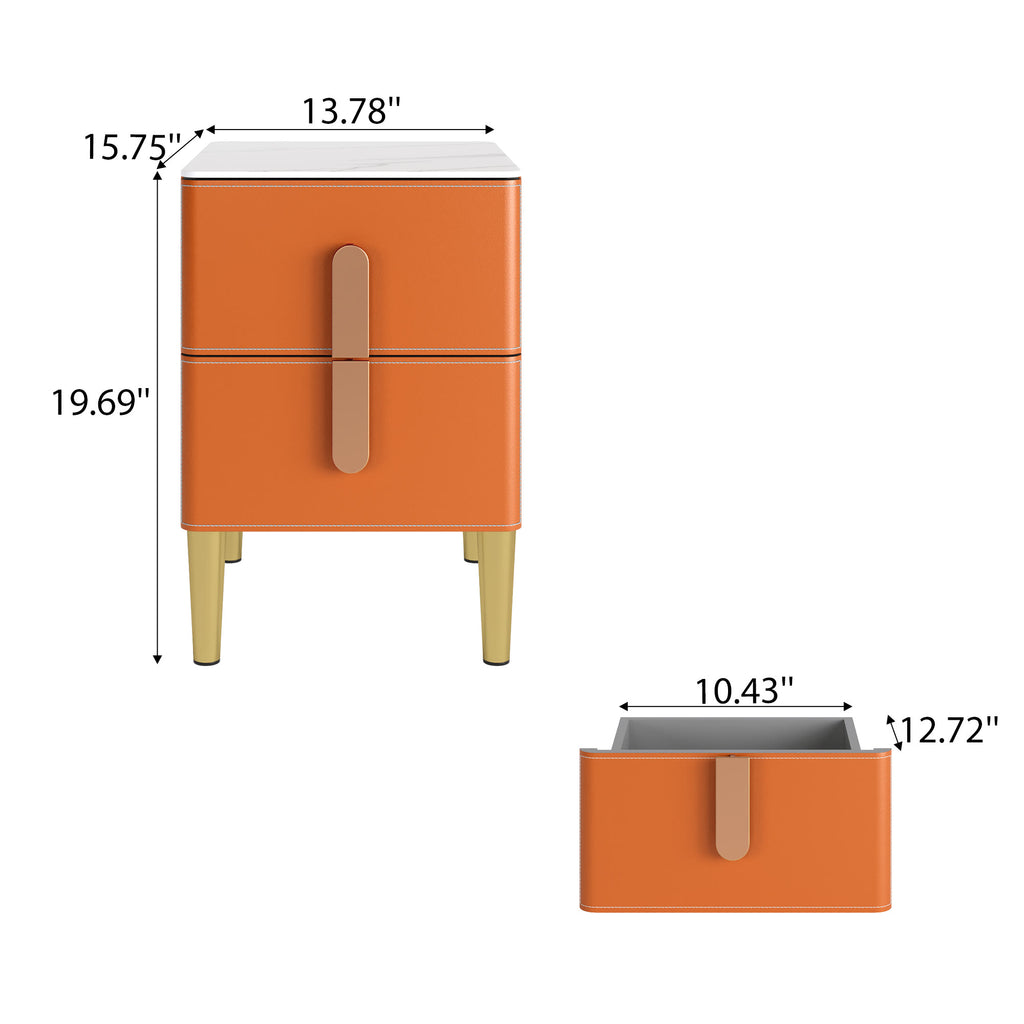 Leather-Wrapped Nightstand in Saddle Leather with stone top - image 2