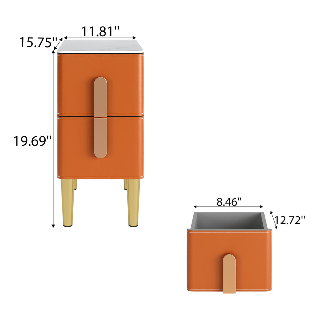 Leather-Wrapped Nightstand in Saddle Leather with stone top - image 4