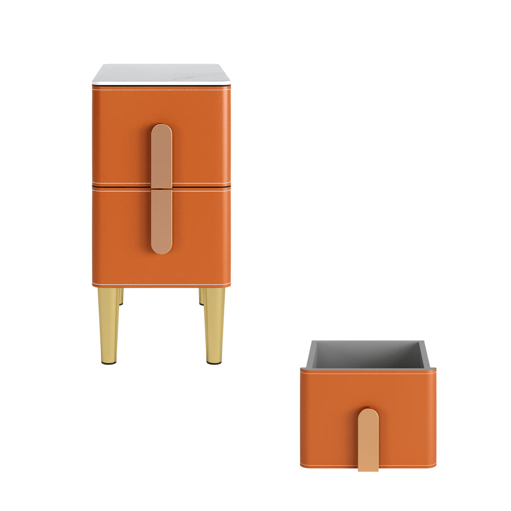 Leather-Wrapped Nightstand in Saddle Leather with stone top - image 3