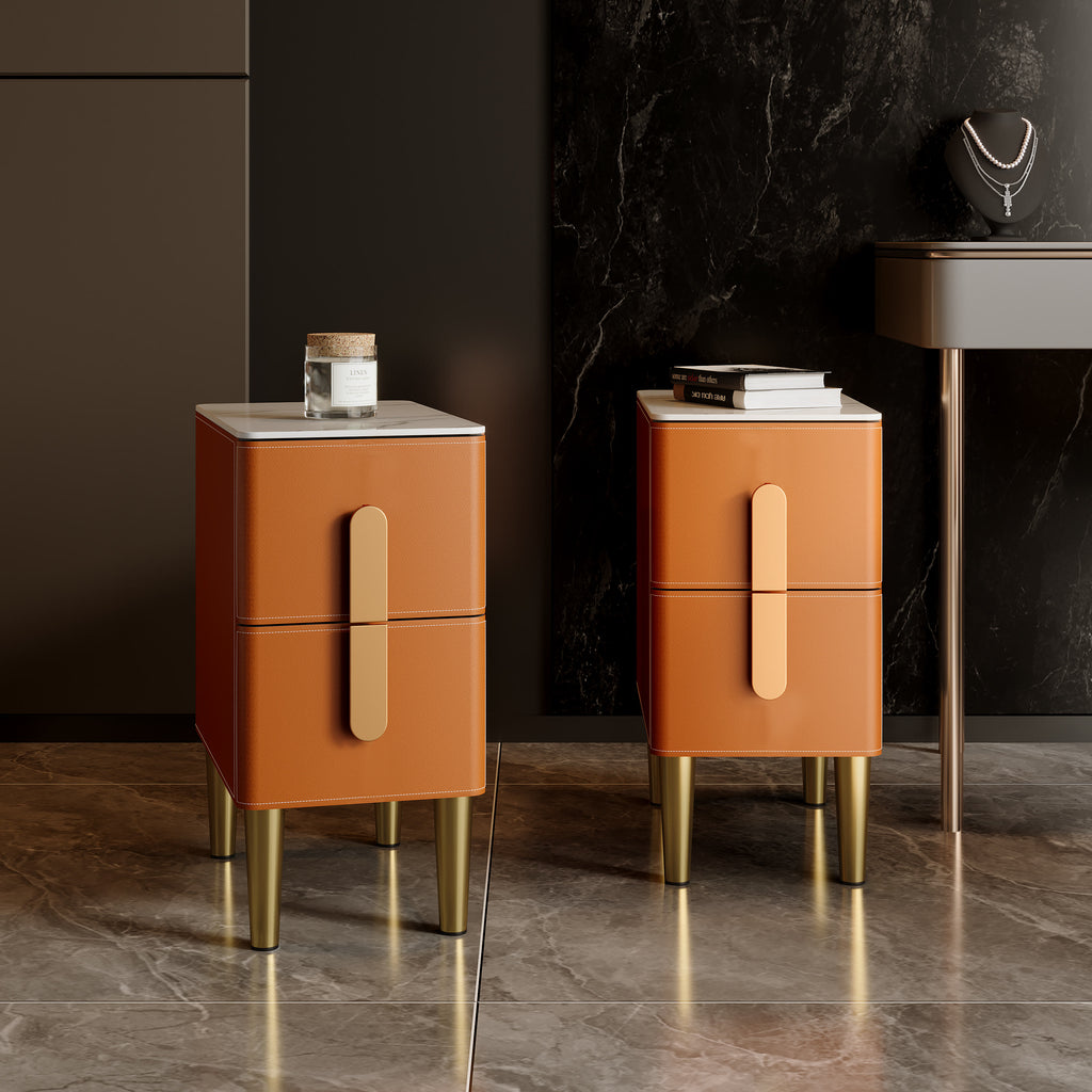 Leather-Wrapped Nightstand in Saddle Leather with stone top - image 10