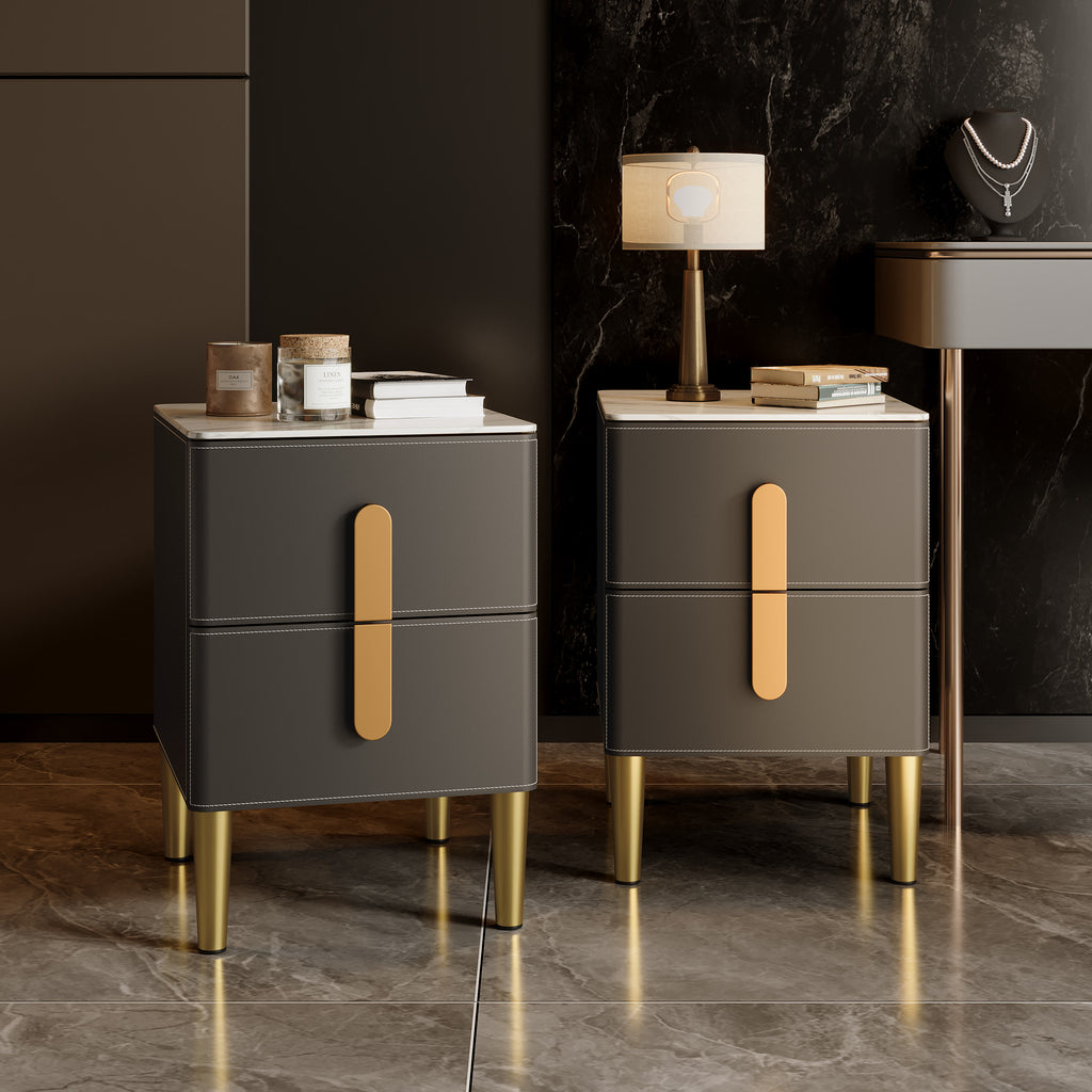 Leather-Wrapped Nightstand in Saddle Leather with stone top - image 15