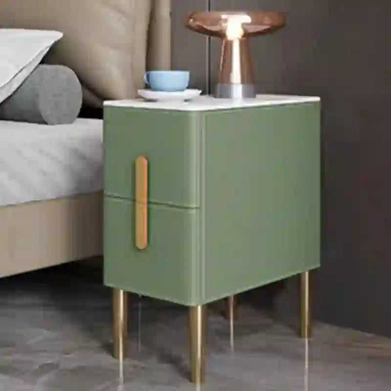 Leather-Wrapped Nightstand in Saddle Leather with stone top - 2x Green - W9.84" x D15.75" x H19.69" - image 19