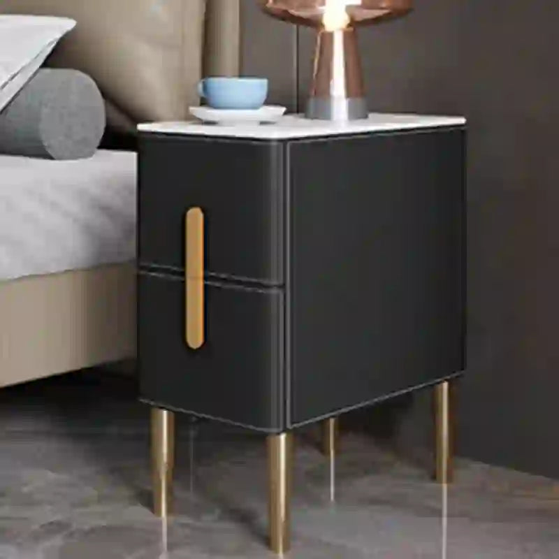 Leather-Wrapped Nightstand in Saddle Leather with stone top - 2x Black - W9.84" x D15.75" x H19.69" - image 20