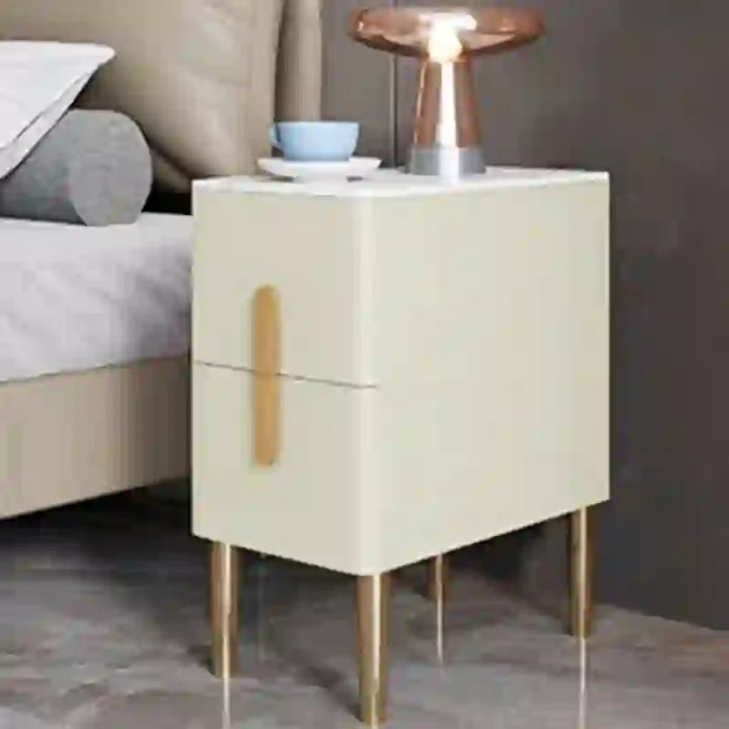Leather-Wrapped Nightstand in Saddle Leather with stone top - 2x Beige - W9.84" x D15.75" x H19.69" - image 18