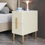 Leather-Wrapped Nightstand in Saddle Leather with stone top - 2x Beige - W9.84" x D15.75" x H19.69" - image 18