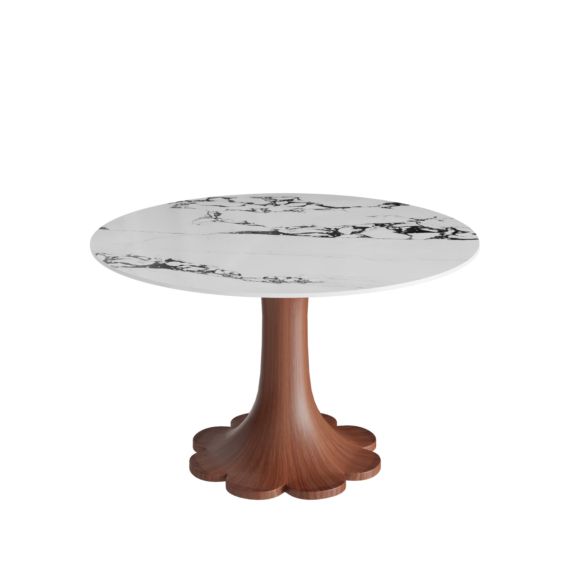Liora Walnut Round Solid Wood Pedestal Dining Table with Black Vein Stone Top - image 1