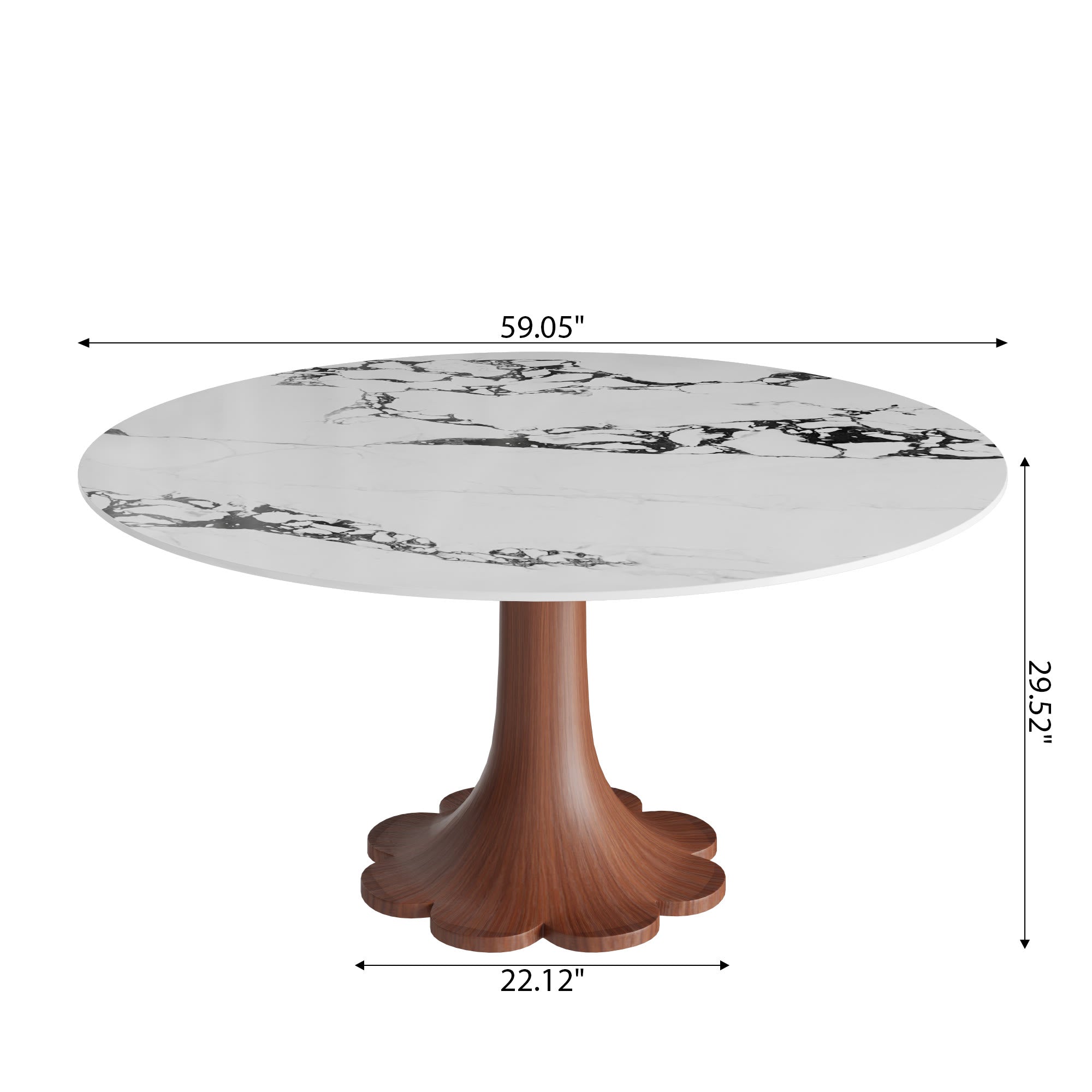 Liora Walnut Round Solid Wood Pedestal Dining Table with Black Vein Stone Top - image 7
