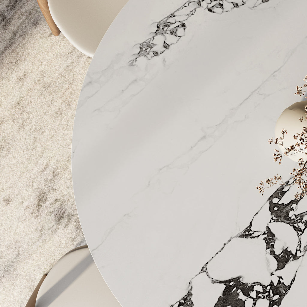 Liora Walnut Round Solid Wood Pedestal Dining Table with Black Vein Stone Top - image 8