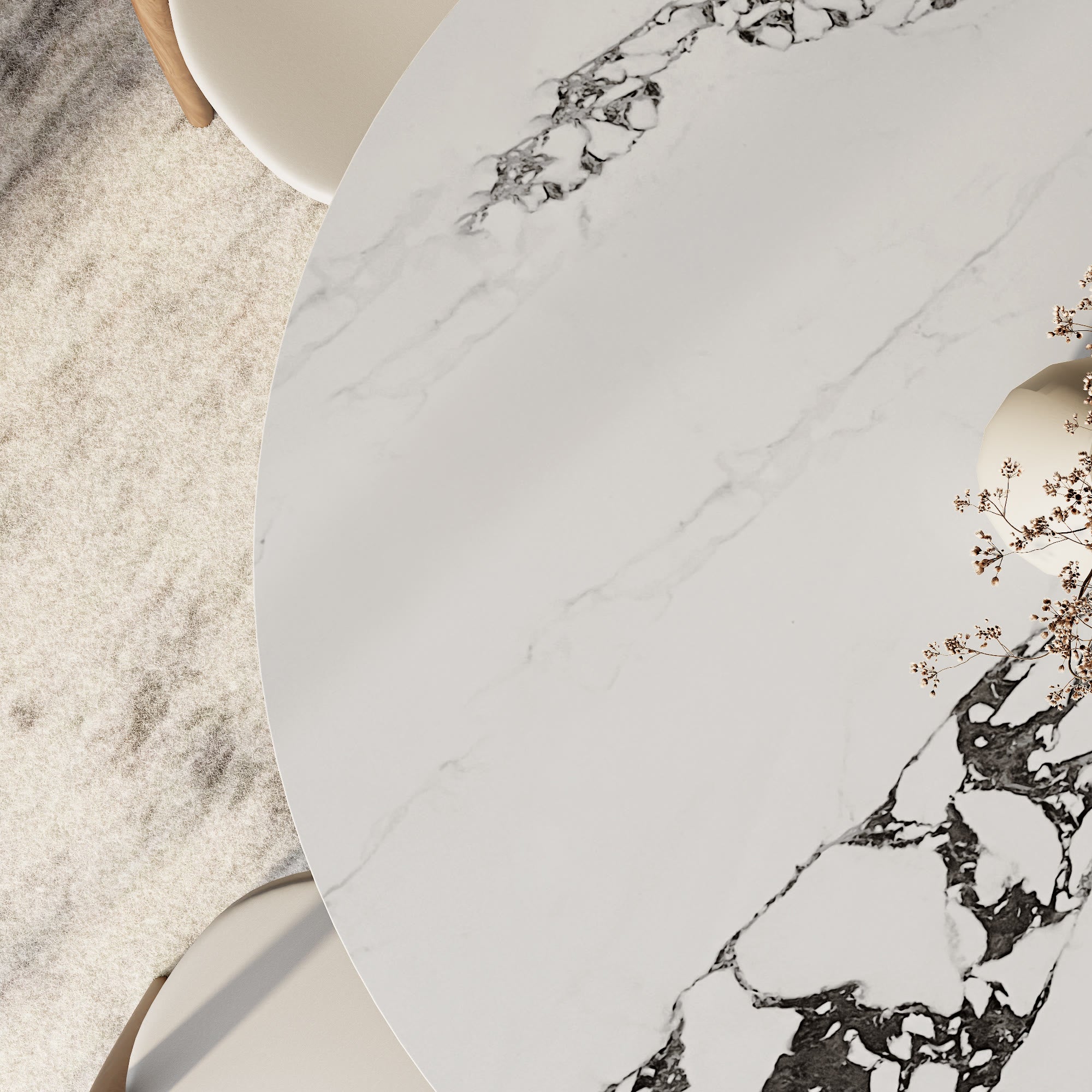 Liora Walnut Round Solid Wood Pedestal Dining Table with Black Vein Stone Top - image 8