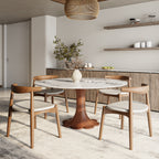 Liora Walnut Round Solid Wood Pedestal Dining Table with Black Vein Stone Top - image 3