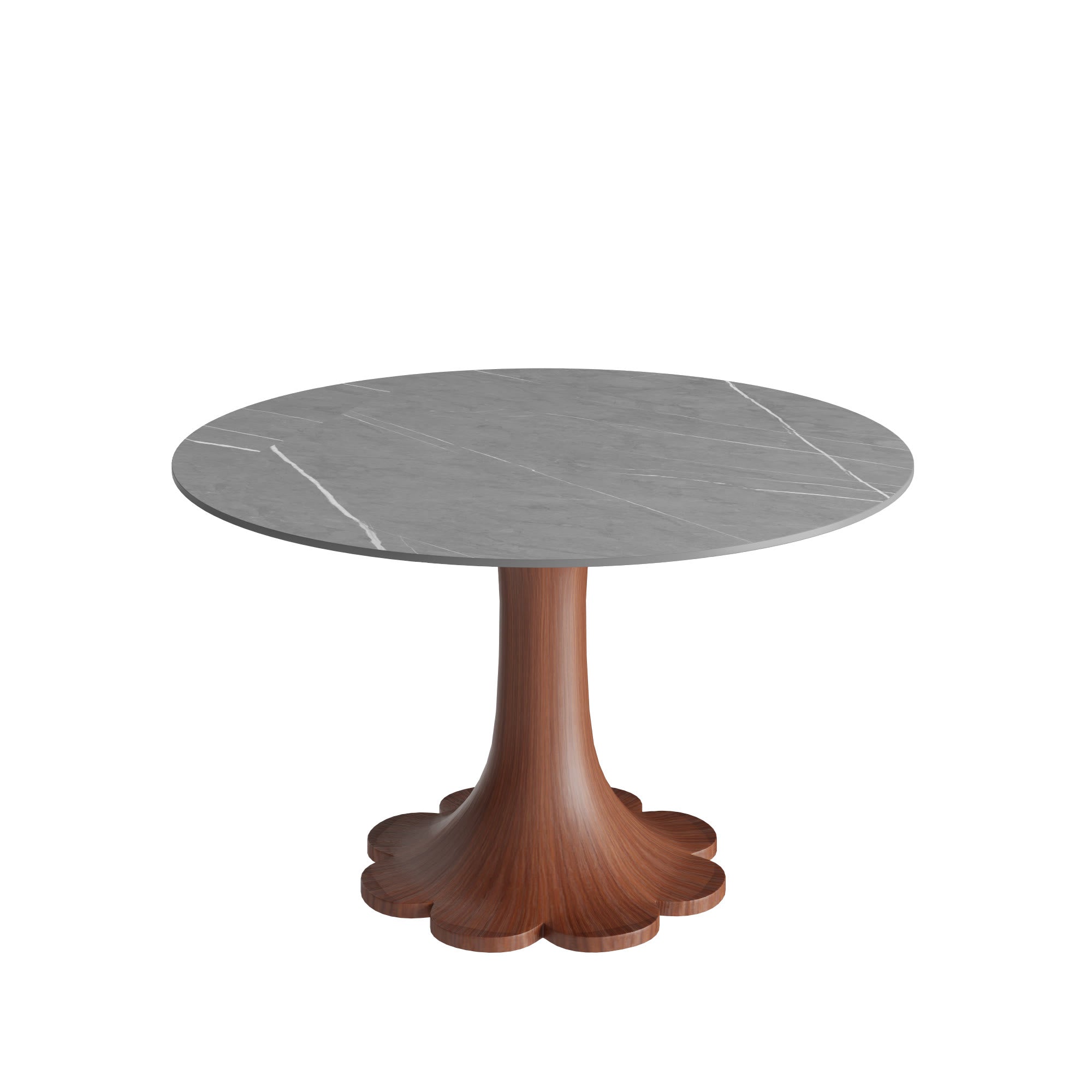 Liora Walnut Round Solid Wood Pedestal Dining Table with Gray Stone Top - image 1