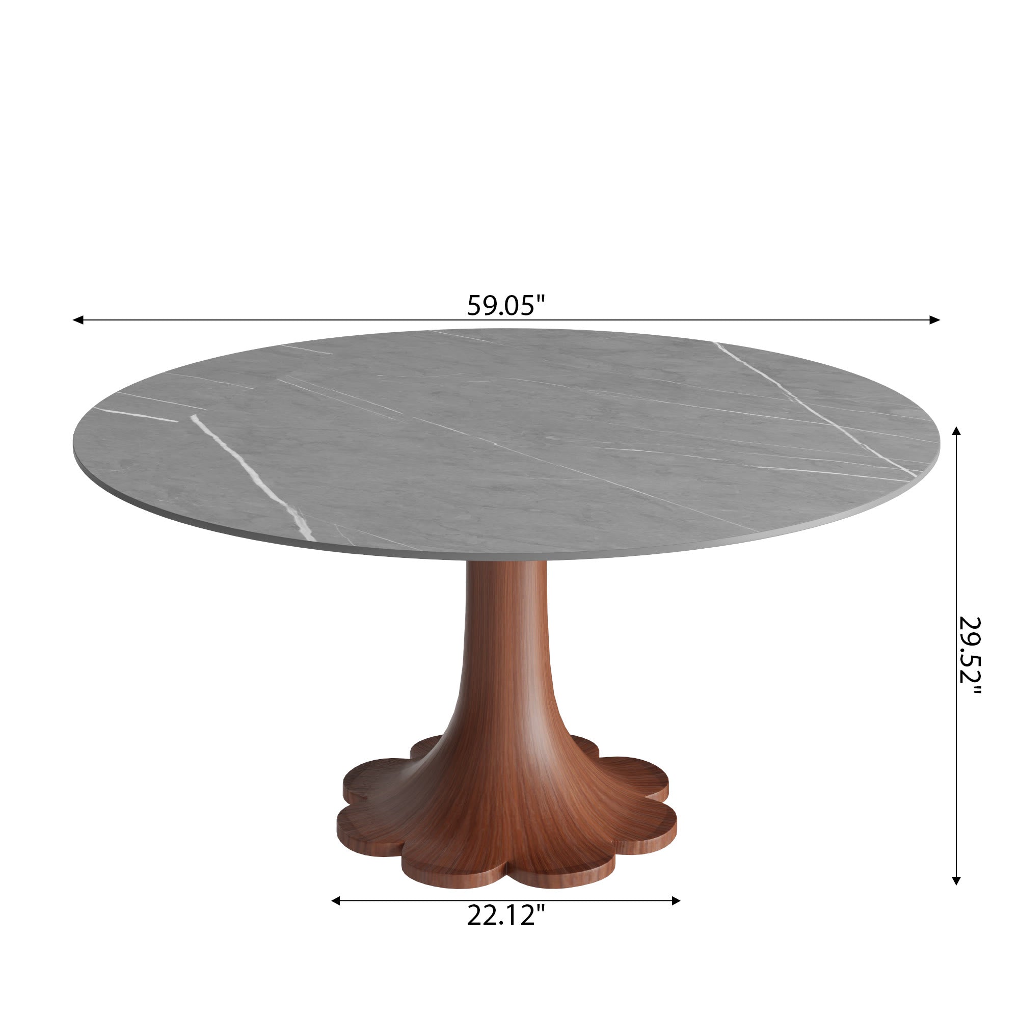 Liora Walnut Round Solid Wood Pedestal Dining Table with Gray Stone Top - image 7